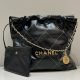 Chanel Medium 22 Bag Black Calfskin Contrast Stitch