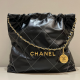 Chanel Medium 22 Bag Black Calfskin Contrast Stitch