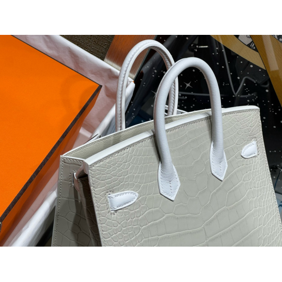 Hermès Sac Faubourg Birkin 20 White Matte Alligator Palladium Hardware