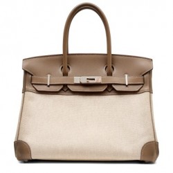 Hermès Birkin 30 Etoupe Swift And Toile Handbag 