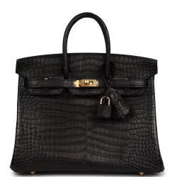 Hermès Birkin 25 Black Matte Porosus Crocodile Handbag 