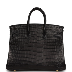 Hermès Birkin 25 Black Matte Porosus Crocodile Handbag 