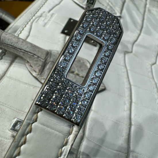 Hermès Birkin 25 Himalaya Niloticus Crocodile Diamond Encrusted Hardware