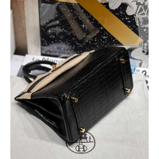 Hermès Birkin 25 Black Matte Niloticus Crocodile Handbag 