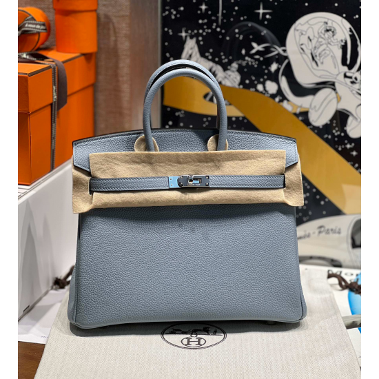 Hermès Birkin 25 Bleu Lin Togo Handbag 
