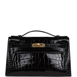 Hermès Kelly Pochette Black Shiny Alligator
