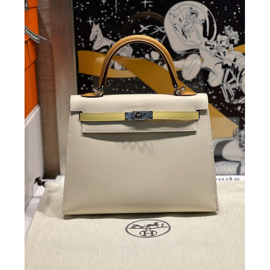 Hermès Kelly 25 Tri Color Nata Sesame Jaune Poussin Epsom Handbag 