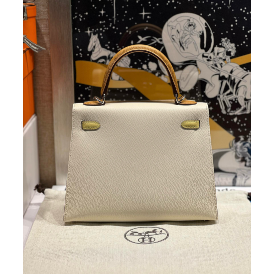 Hermès Kelly 25 Tri Color Nata Sesame Jaune Poussin Epsom Handbag 